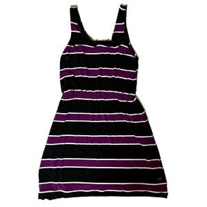 WHBM Black Purple Striped Sleeveless Dress SZ M  Casual Classic Brunch Office